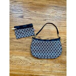 VTG LESPORTSAC Double Sided Hobo Bag Wallet Black Floral Chain Nylon SET 2000s